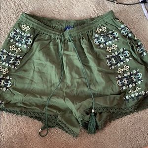 Green patterned shorts